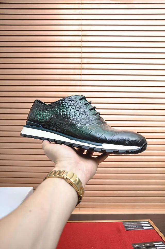Berluti Green Crocodile-Embossed Cap-Toe Derby Shoes
