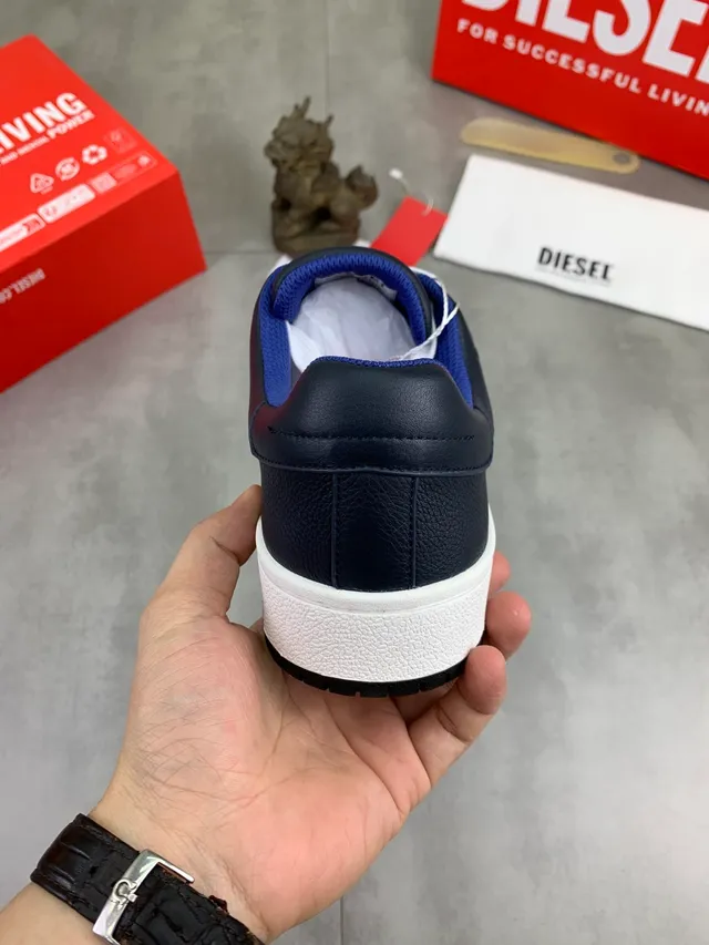 Diesel Navy White Leather Upper Contrast Laces Sneakers