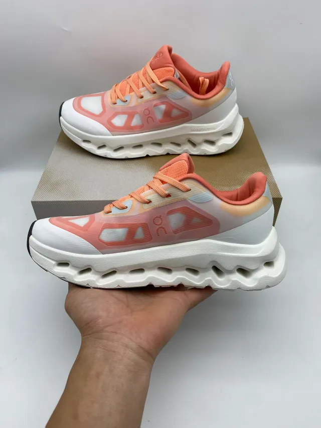 On Beige Gray Sculpted Open-Cell Midsole Mesh And Synthetic Overlay Upper Running Shoes