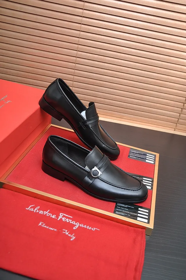 Salvatore Ferragamo Gancini Black Leather Loafers