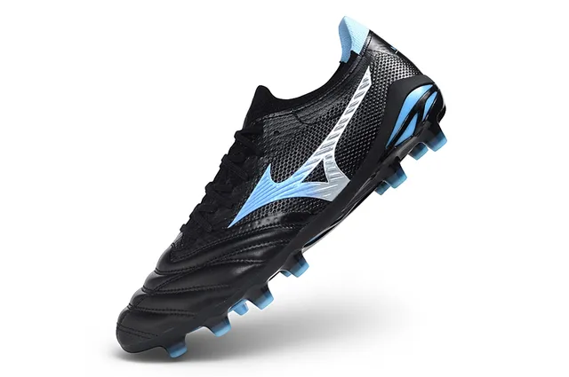 Mizuno Black Blue Quilted Synthetic Leather Forefoot Mesh Tongue And Collar Firm-Ground Soccer Shoes