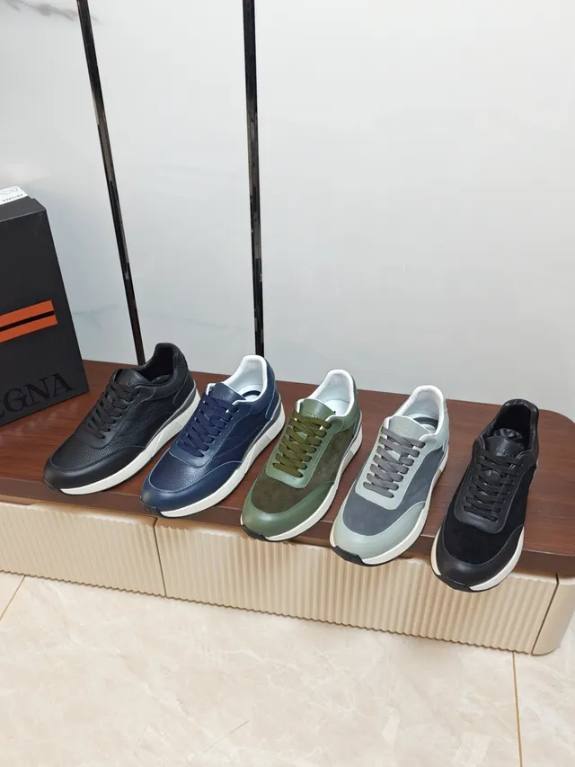 Zegna Black White Pebbled Leather Upper Contrast Layered Midsole Sneakers