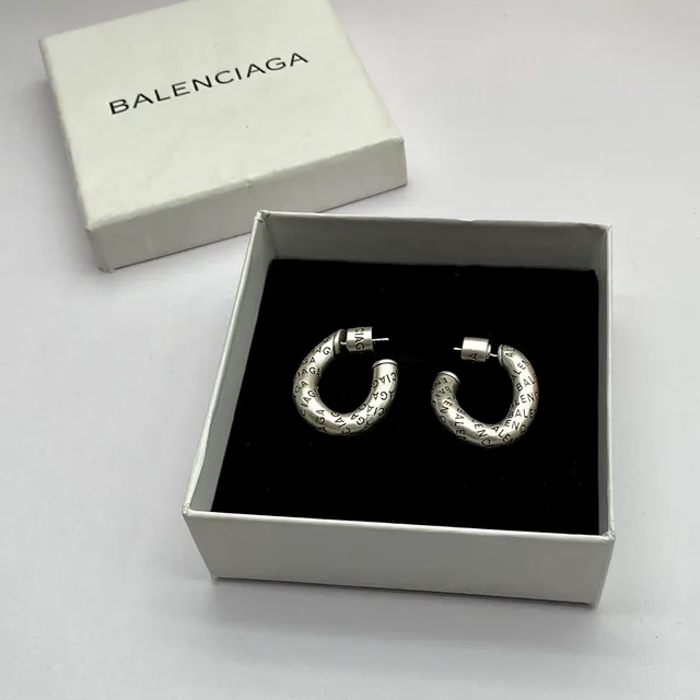 Balenciaga Logo-Embossed C-Hoop Silver Gold Earrings
