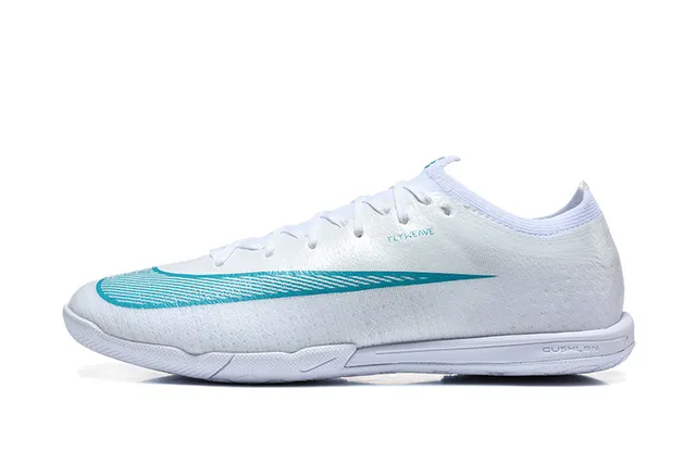 Nike White Blue Flyweave Upper Low-Cut Silhouette Indoor Soccer Shoes
