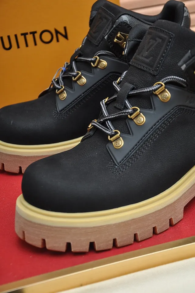 Louis Vuitton Black Beige Suede Upper Dual-Lace System Work Boots