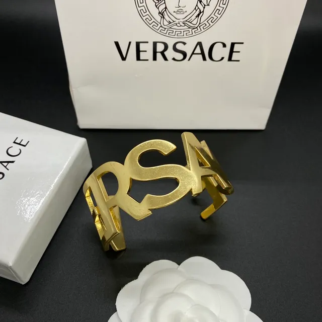 Versace Odissea Bold Lettering Gold-Tone Cuff Bracelet