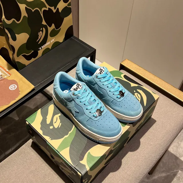 A Bathing Ape Blue White Suede Upper Star Logo Detail Lifestyle Sneakers