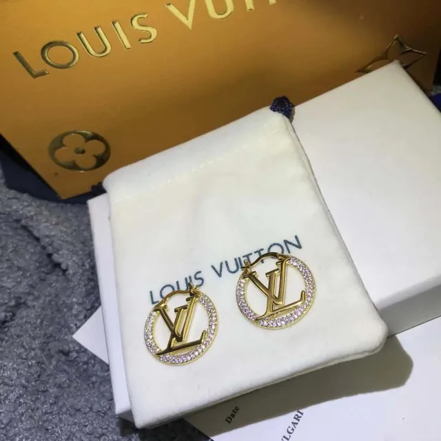 Louis Vuitton Gold Pink Circular Hoop Pavé Crystal Earrings