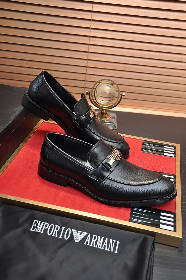 Giorgio Armani Black Gold Leather Penny Loafer