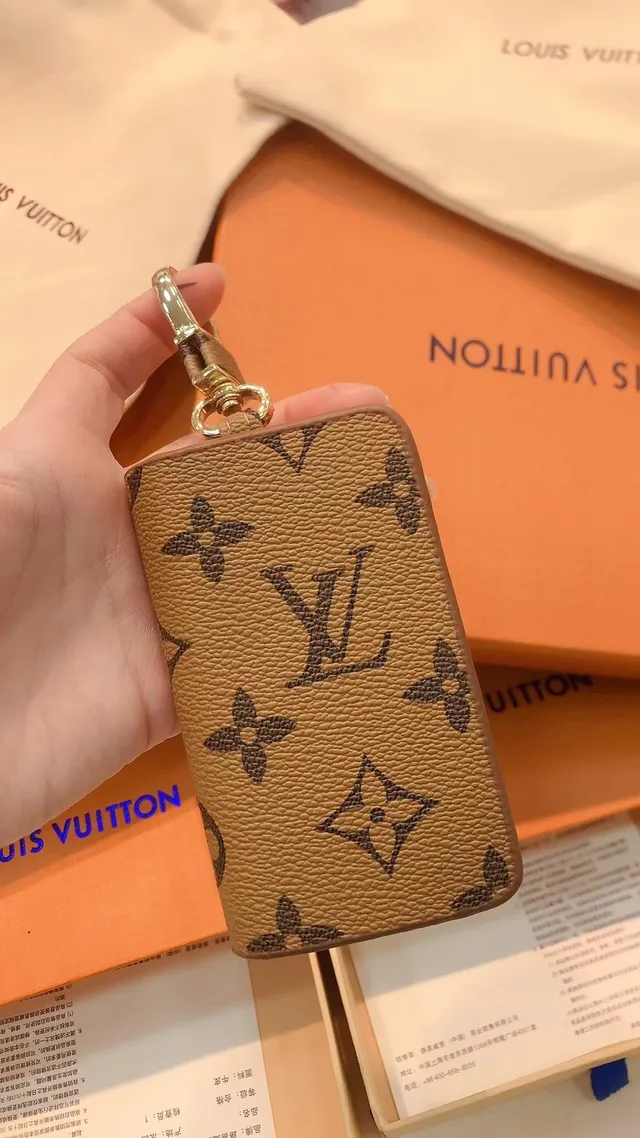 Louis Vuitton Key Holder Brown Beige Monogram Canvas Gold-Tone Hardware Wallet