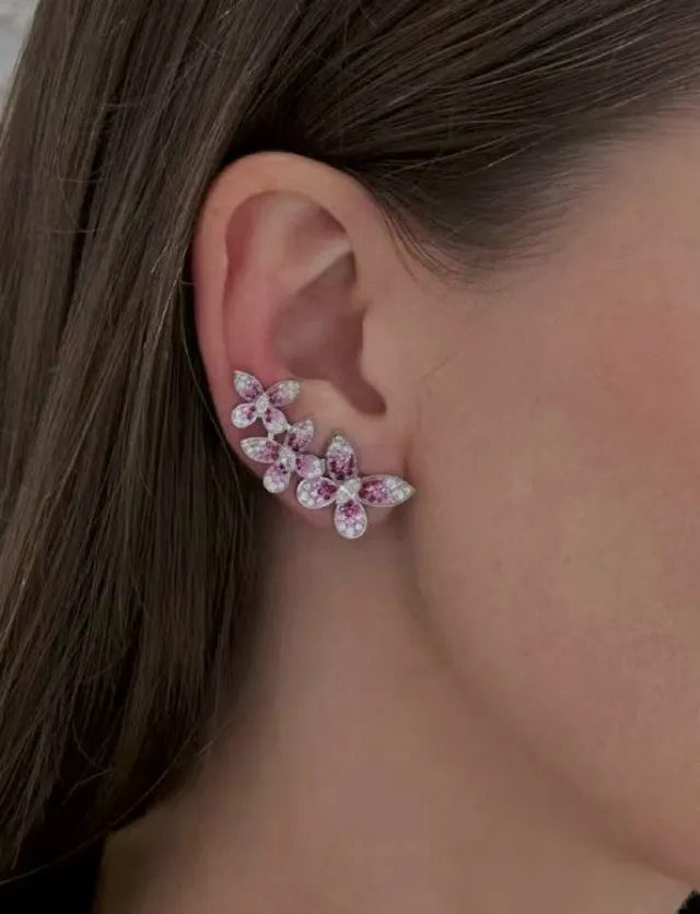 Van Cleef & Arpels Frivole Pink and White Floral Cluster Earrings
