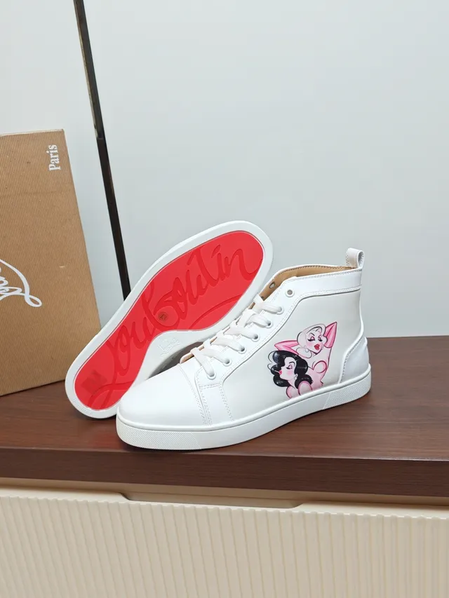 Christian Louboutin White Pink High-Top Leather Sneakers