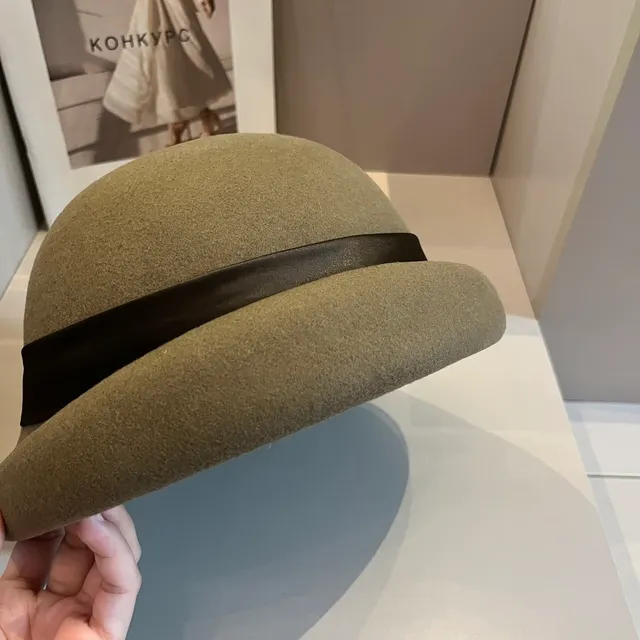 Celine Beige Brown Felt Satin Ribbon Bow Beret