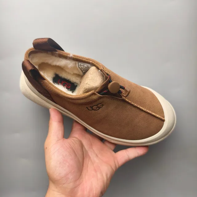 UGG Tasman Tan Suede Shearling-Lined Toggle-Closure Slip-On Casual Shoes