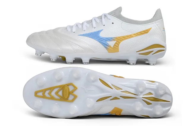 Mizuno White Gold Quilted Leather Toe Synthetic Mesh Upper Firm-Ground Soccer Shoes