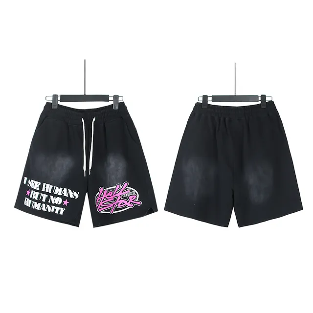 Hellstar Graphic Print Black and Pink Oversized T-Shirt and Shorts Casual Set
