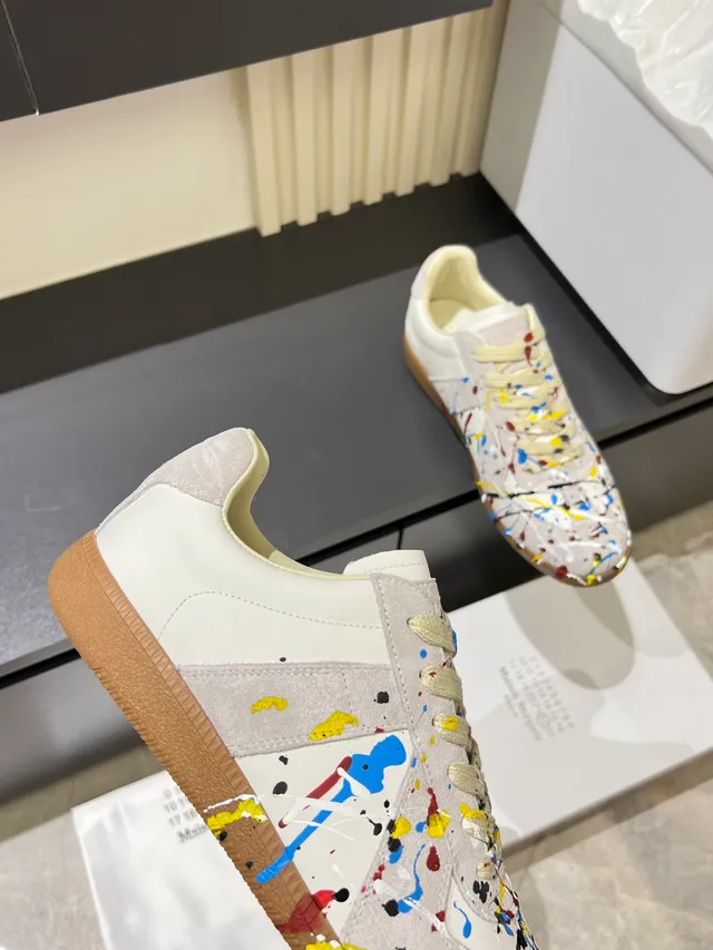 Maison Margiela Multicolor Beige Paint-Splatter Artwork Two-Tone Leather-Suede Upper Lifestyle Sneakers