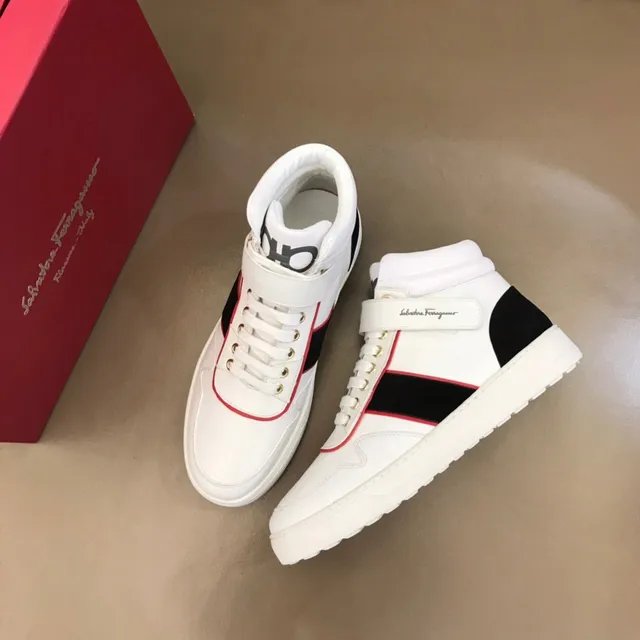 Salvatore Ferragamo Gancini White Red High-Top Ankle Strap Lifestyle Sneakers