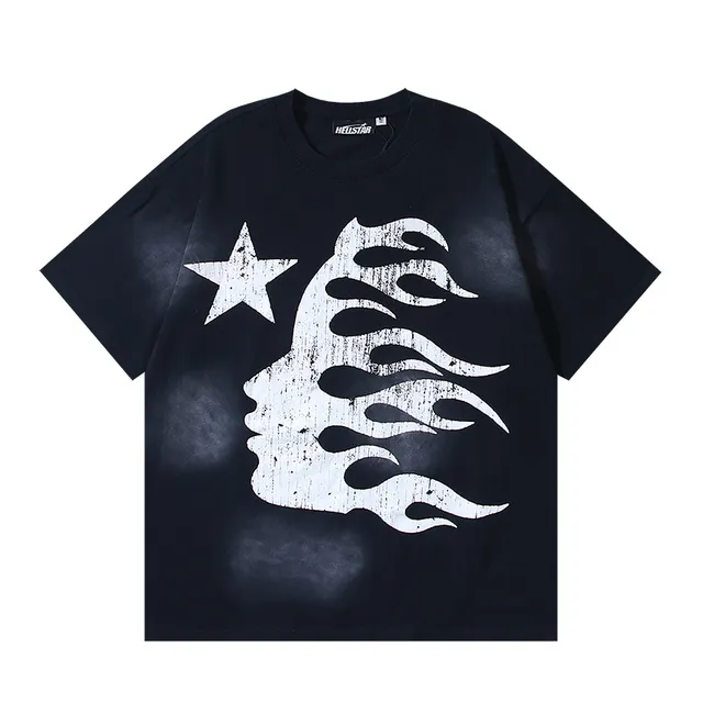 Hellstar Flame Profile Distressed Print Oversized T-Shirt