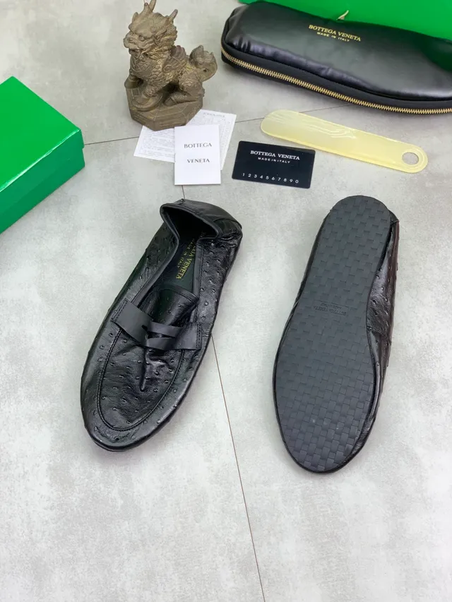 Bottega Veneta Loafer Black Ostrich-Embossed Leather Slip-On Loafer