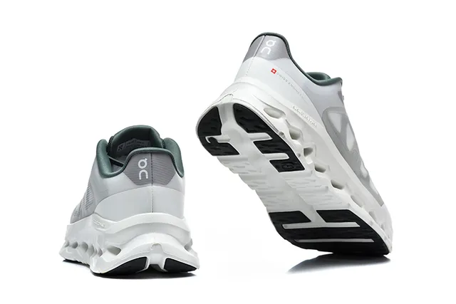 On Black White Engineered Mesh Upper Open Hexagonal CloudTec Pods Running Shoes