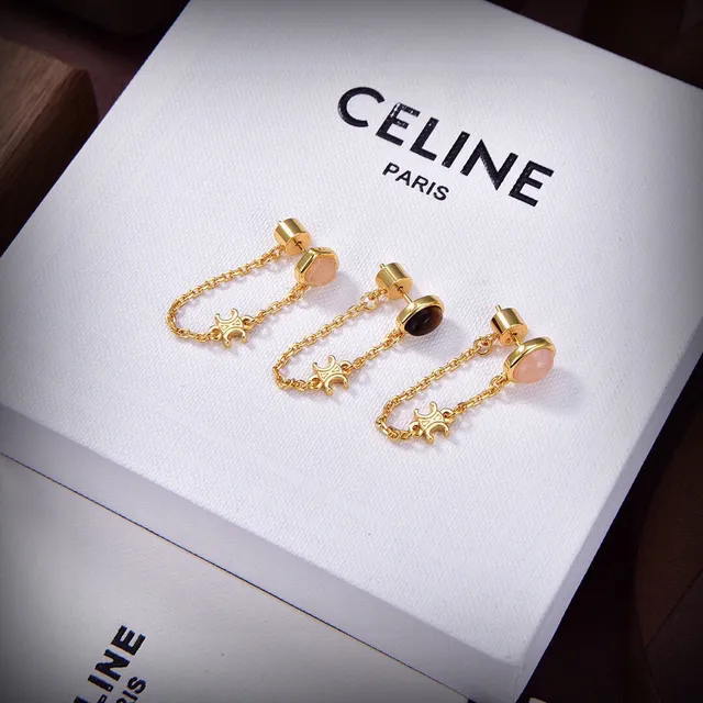 Celine Triomphe Gold-Tone and Pink Stone Necklace