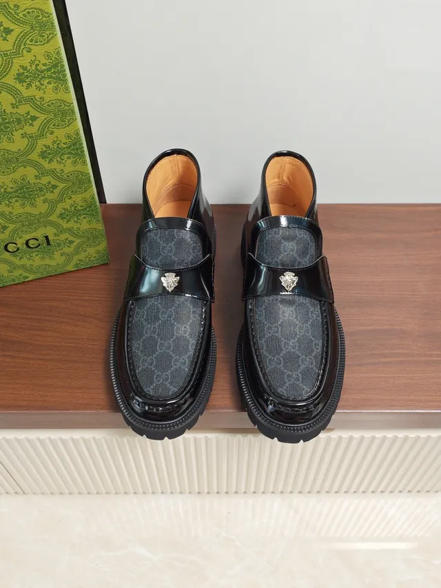 Gucci Horsebit 1955 Loafer Black Patent and GG Monogram Canvas Loafer