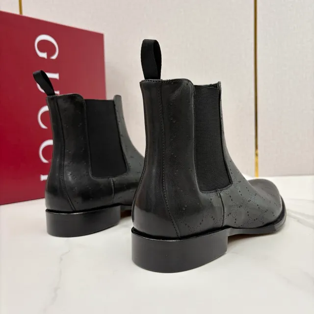 Gucci Black Brogue-Perforated Leather Chelsea Boots