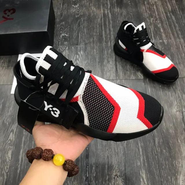 Y-3 Qasa Black Red Knit Upper Midfoot Strap Lifestyle Sneakers