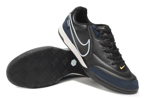 Nike Tiempo Black Navy Low-Top Leather-Suede Upper Indoor Soccer Shoes