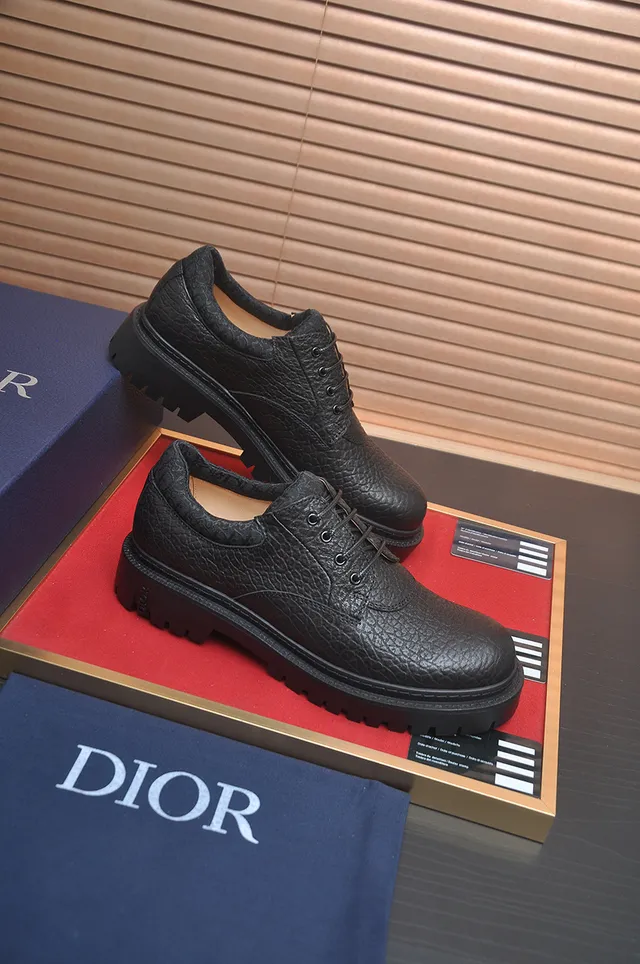 Dior Black Red Pebbled Leather Chunky Lug Sole Derby Shoes