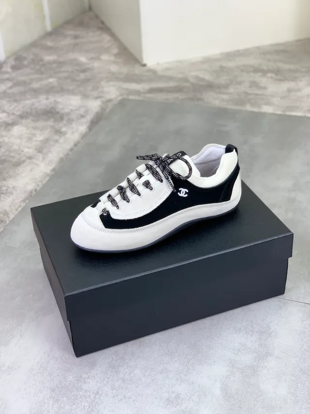 Chanel Two-Tone Suede and Fabric Lace-Up Sneaker