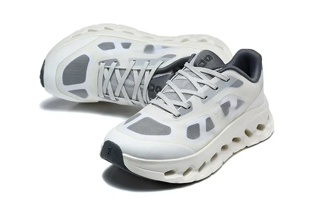 On Black White Engineered Mesh Upper Open Hexagonal CloudTec Pods Running Shoes