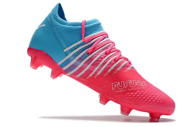 Puma Pink Blue Low-Cut Knit Upper Dynamic Formstrip Bands Firm-Ground Soccer Shoes