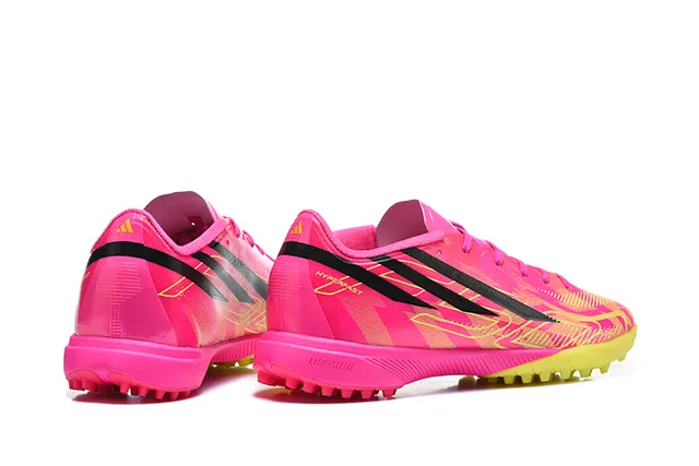 Adidas Pink Yellow Low-Profile Synthetic Upper Asymmetrical Lacing Artificial-Grass Soccer Shoes
