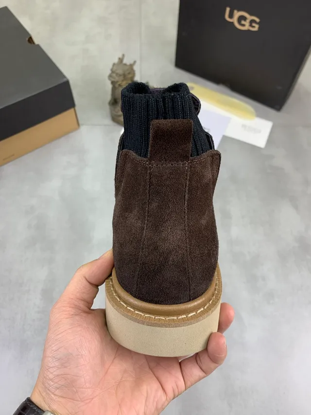 UGG Brown Suede Lace-Up Knit Collar Ankle Boot