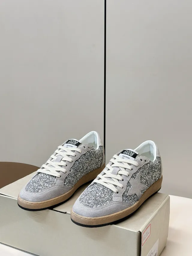 Golden Goose Ball Star Silver Glitter Star-Embellished Lifestyle Sneakers