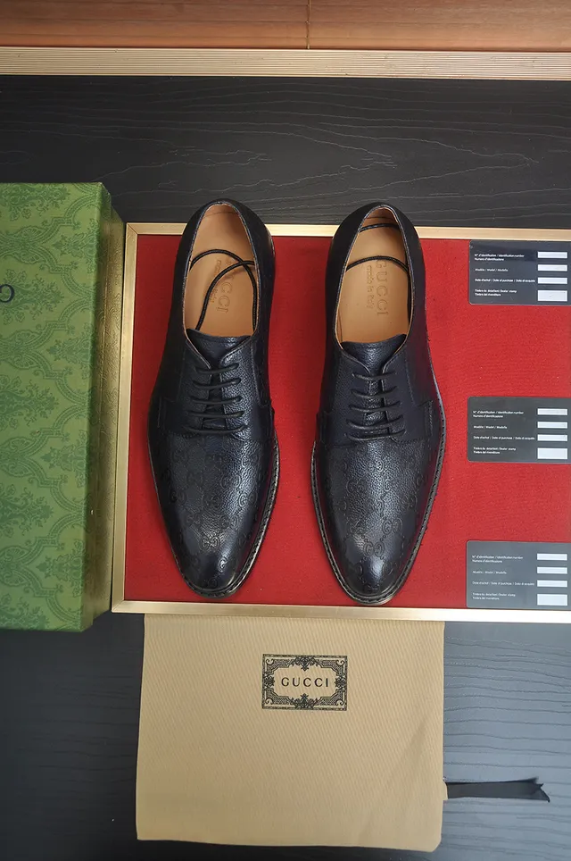 Gucci GG Marmont Black Beige Embossed Monogram Cap-Toe Oxford Shoes