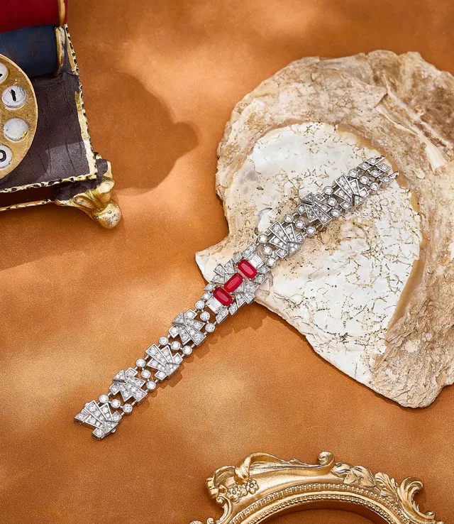 Tiffany & Co. Art Deco Geometric Red and Diamond Bracelet