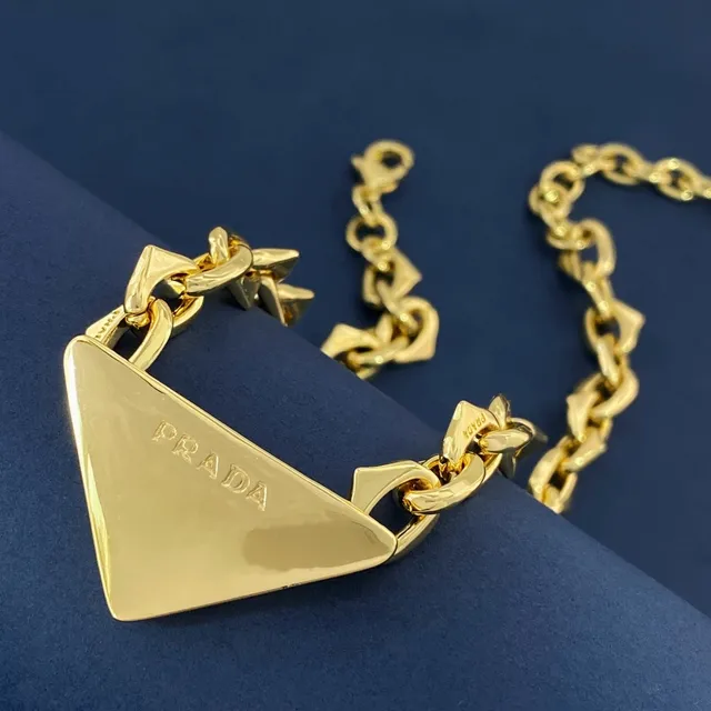 Prada Triangle Pendant Gold-Tone Chain Necklace
