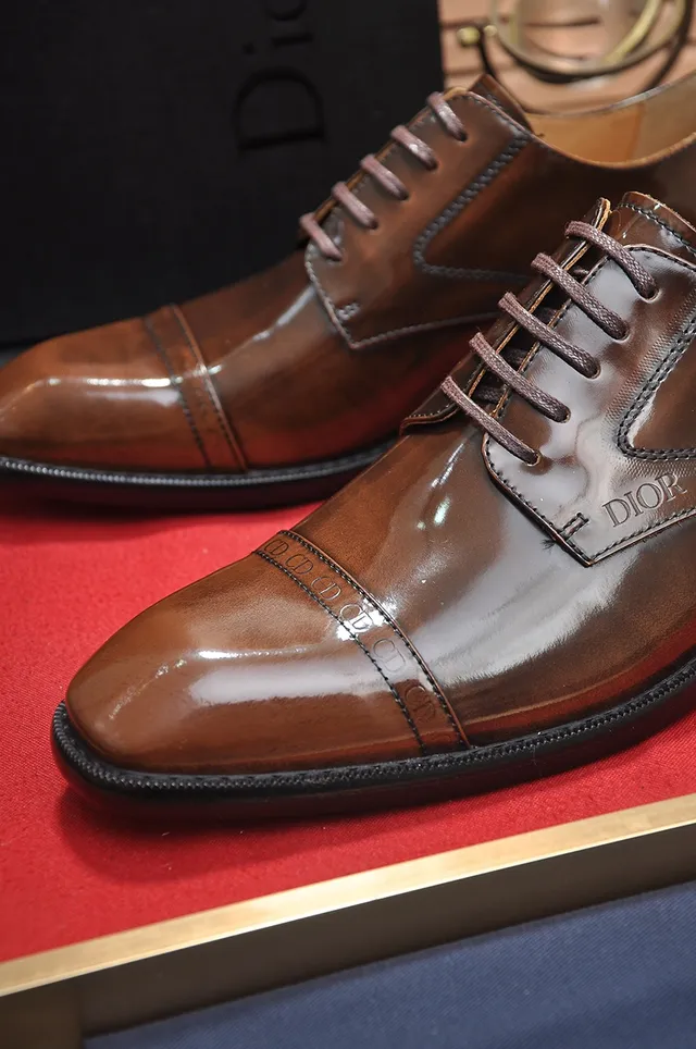 Dior Brown Black Polished Leather Cap-Toe Oxford Shoes