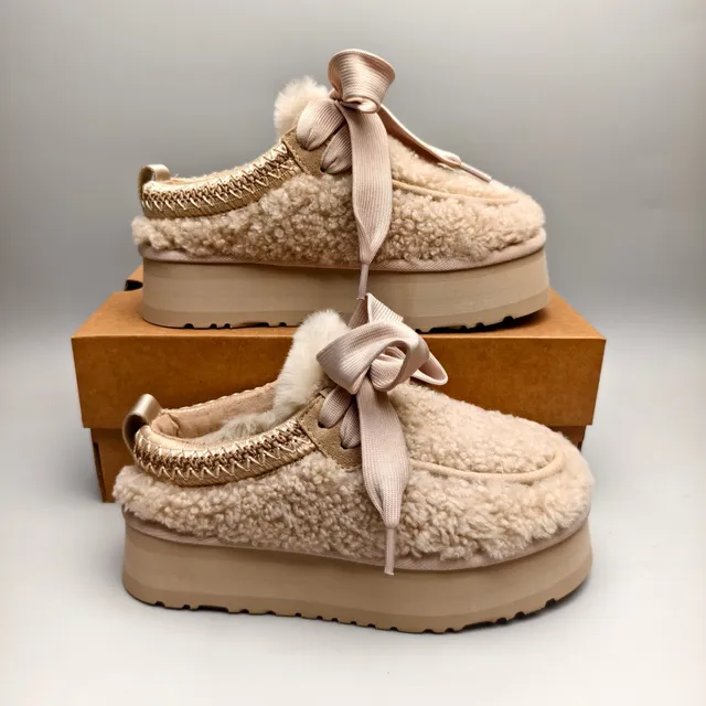 UGG Tasman Beige Shearling Platform Loafer