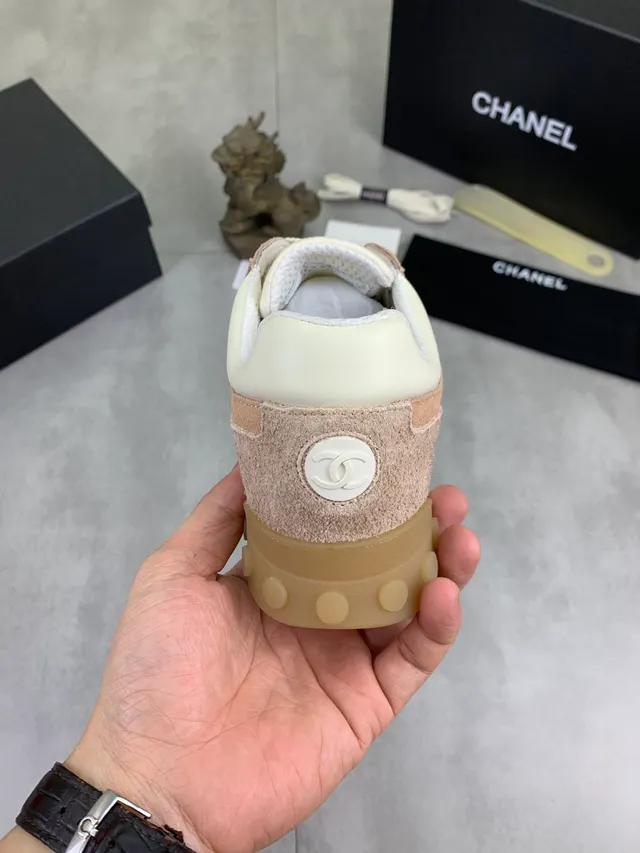 Chanel Beige Gray Mixed-Material Upper Suede And Mesh Lifestyle Sneakers