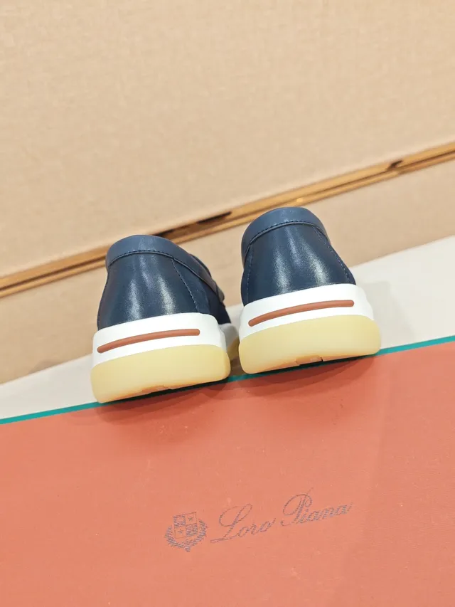 Navy White Suede Upper Leather Strap Detail Loafer