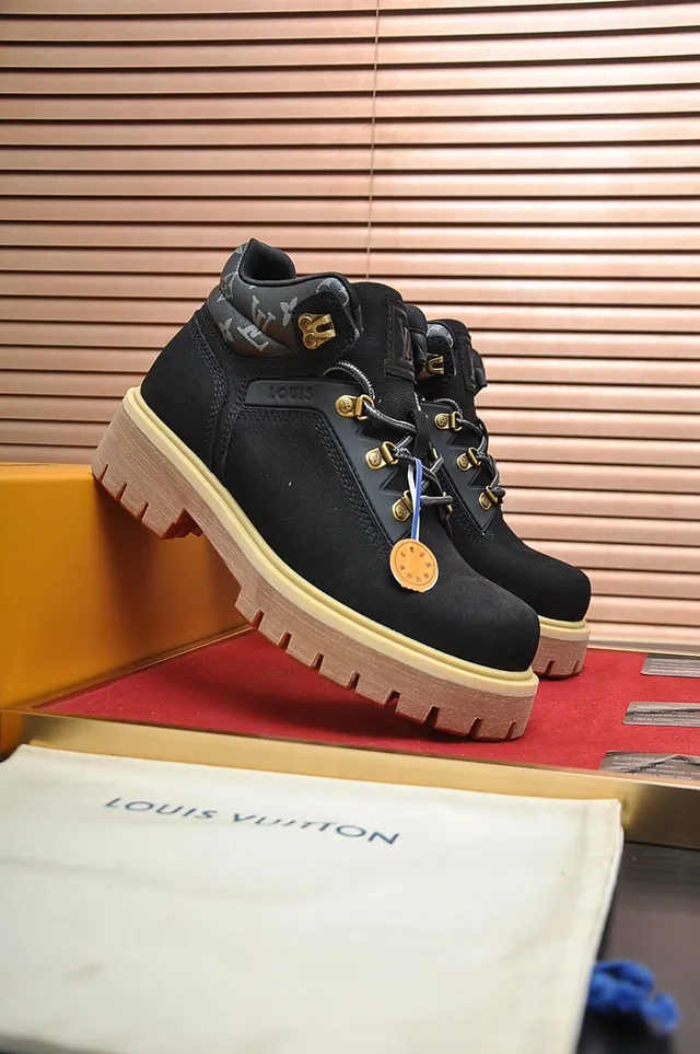 Louis Vuitton Black Beige Suede Upper Dual-Lace System Work Boots