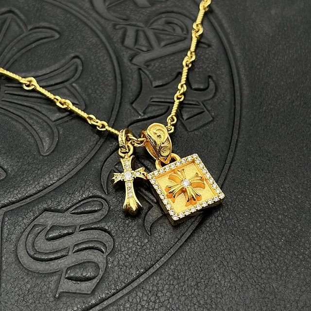 Chrome Hearts Cross and Pavé Square Dual Pendant Necklace