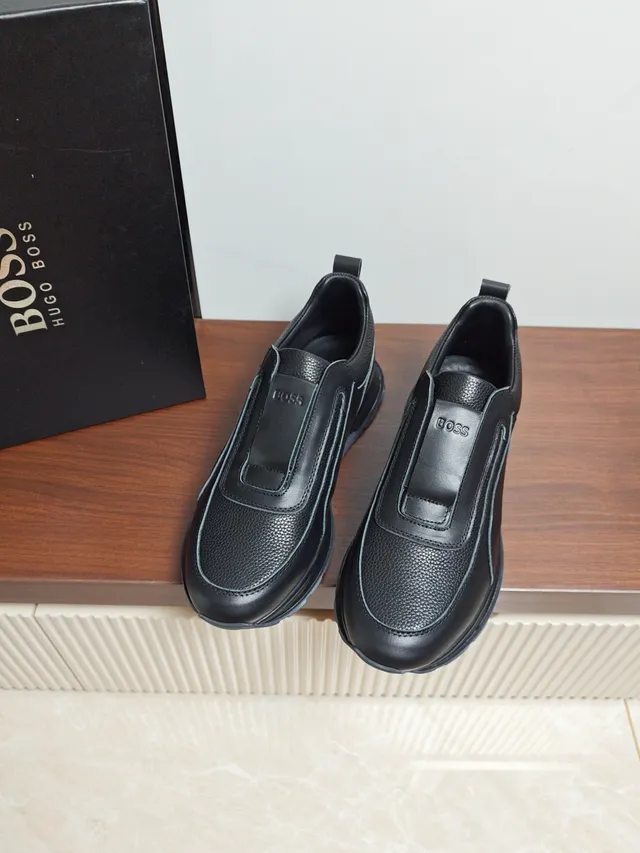 Hugo Boss Slip-On Leather Black Lifestyle Sneakers