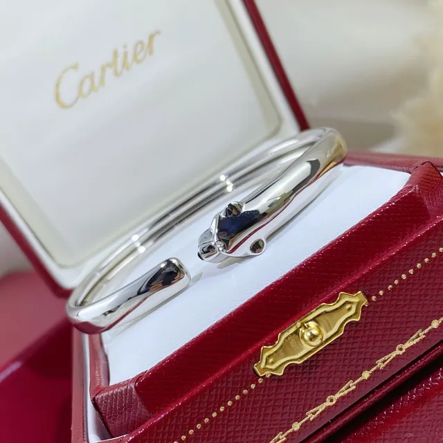 Cartier Panthère Gold Silver Open Bangle Panther Head Terminals Bracelet
