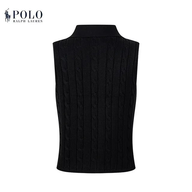 Polo Ralph Lauren Beige Navy Cable-Knit Sleeveless Polo Shirt