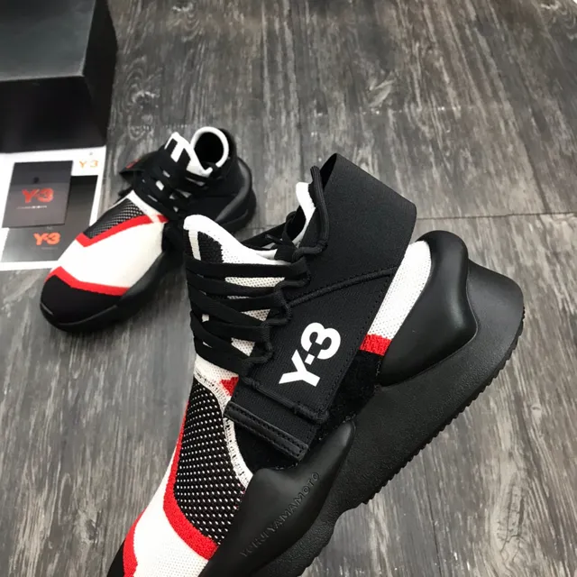 Y-3 Qasa Black Red Knit Upper Midfoot Strap Lifestyle Sneakers
